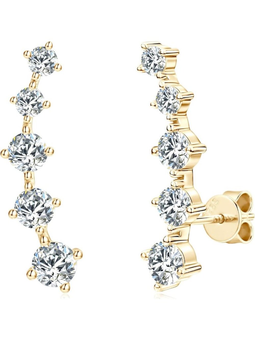 14K Gold Plated Moissanite Crawler Stud Earrings for Women - Elegant Climber